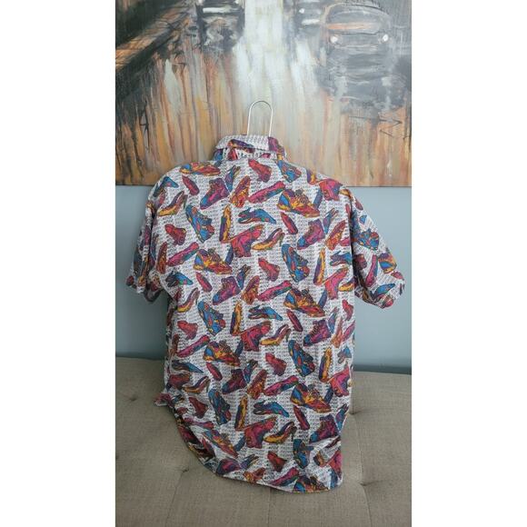 90's Made Fashion Retro Colorful All Over Shoe Print Tangiers Size Medium - Picture 3 of 4